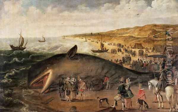 The Whale beached between Scheveningen and Katwijk, January 1617 Oil Painting - Esaias II van de Velde