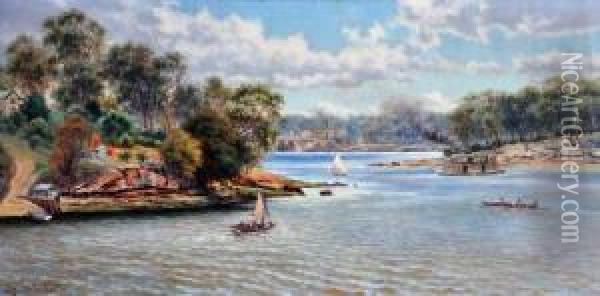 on The Parramatta River Near Gladesville (1897) Oil Painting - James Alfred Turner