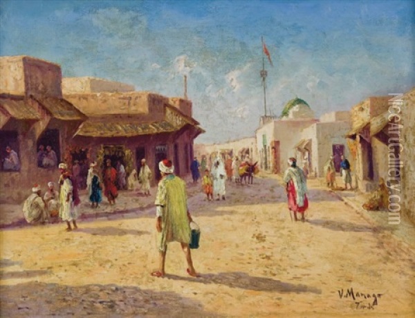 Rue Animee A Tunis Oil Painting - Vincent Manago