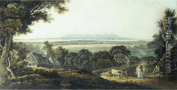 View Of Dublin Bay And Harbour From Stillorgan Oil Painting - John Henry Campbell
