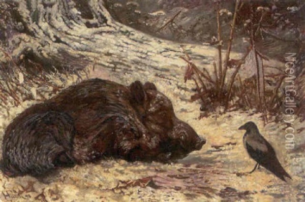 Vinterlandskab Med Vildsvin Oil Painting - Herman Friedrich Funch