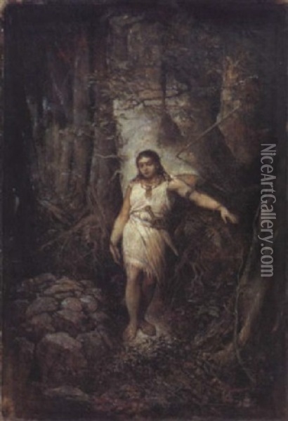 Junge Amazone In Waldlandschaft Oil Painting - Gabriel von Max