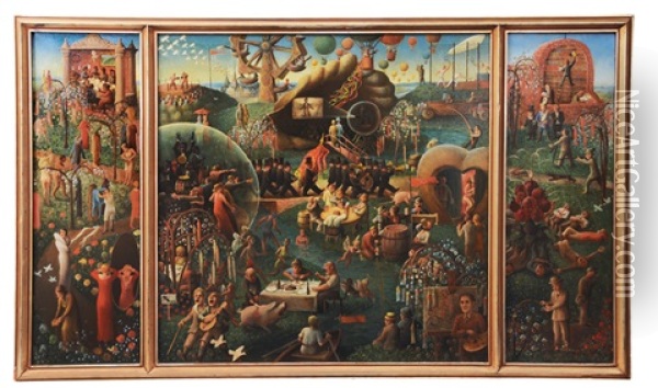 The Elysian Fields (triptych) Oil Painting - Heinrich Zernack