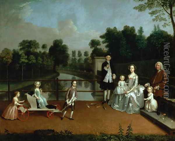 A Family Group on a Terrace in a Garden 1749 Oil Painting - Arthur William Devis