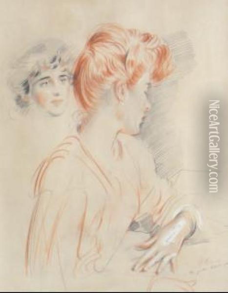 Portrait De Femme Oil Painting - Paul Cesar Helleu