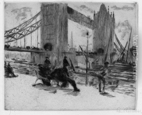 Die Tower-bridge In London Oil Painting - Paul Paeschke
