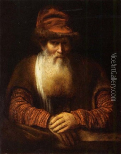 A Bearded Old Man Wearing A Fur Lined Hat Oil Painting -  Rembrandt van Rijn