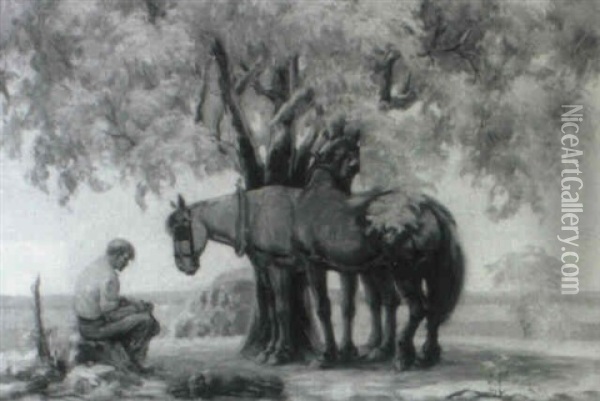 Man With Horses And Dog Oil Painting - Alphonse Palumbo