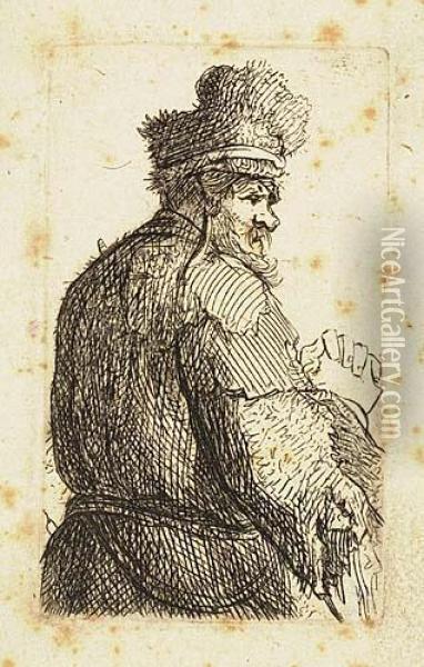 Old Man Seen From Behind, Profile To Right Oil Painting - Rembrandt Van Rijn