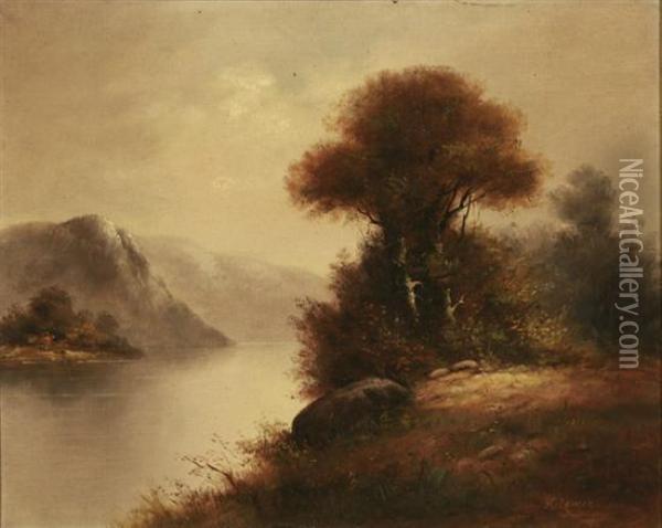 Mountain River Landscape Oil Painting - Henry Lewis