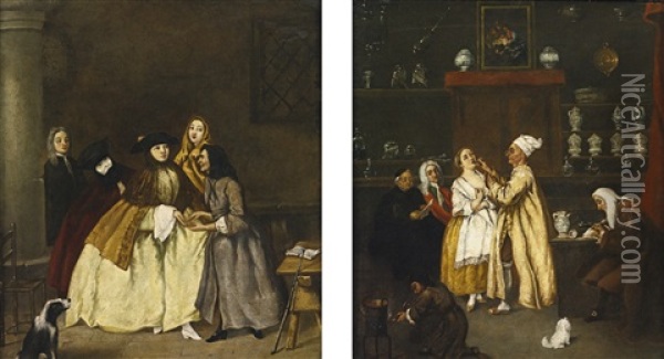 The Fortune Teller And The Apothecary (2 Works) Oil Painting - Pietro Longhi