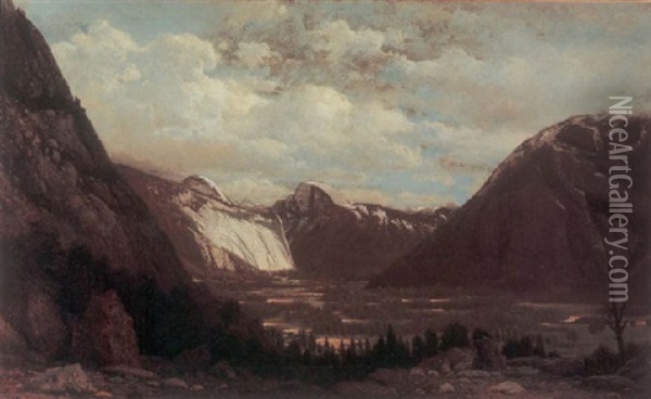 A View Of Yosemite Valley With Half Dome In The Distance Oil Painting - William Bradford