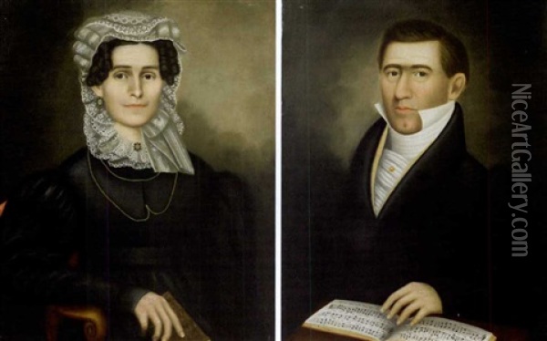 Portraits Of A Couple (pair) Oil Painting - Erastus Salisbury Field