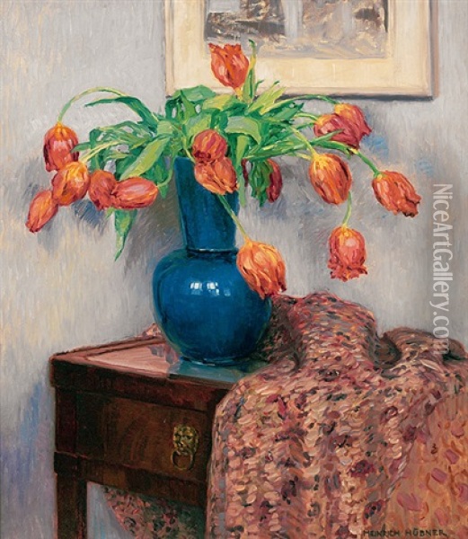 Tulpen In Blauer Vase Oil Painting - Heinrich (Ed. Julius H.) Huebner