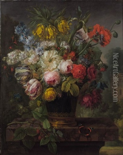 Bouquet De Fleurs Dans Un Vase En Porcelaine Oil Painting - Joseph-Laurent Malaine