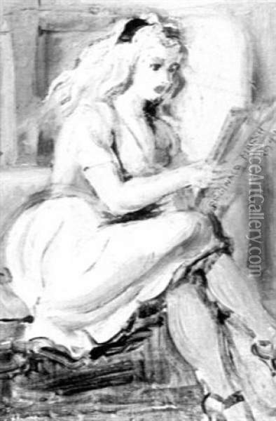 Girl With Newspaper Oil Painting - Reginald Marsh