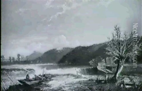 Flusslandschaft Mit Angler Oil Painting - Edwin Henry Boddington