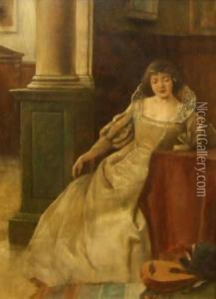 Portrait Of A Lady Mandolin Player Oil Painting - School Pre-Raphaelite