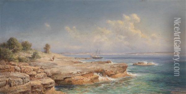 Sudspitze Der Brionischen Inseln. Im Hintergrund Pola Oil Painting - Gustav Seelos