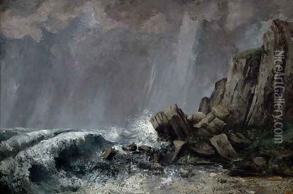 Downpour at Etretat Oil Painting - Jean-Baptiste-Camille Corot