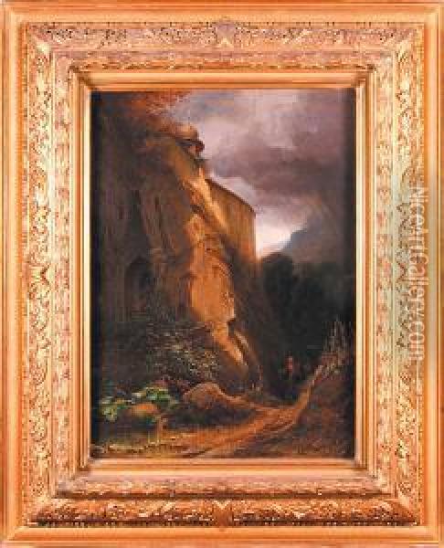 Mnich Przy Gorskiej Kapliczce, 1861 R. Oil Painting - Jost Joseph Niklaus Schiffmann