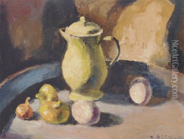 Still Life Of Eggs, Vegetables And A Coffee Pot Oil Painting - Maurice Asselin