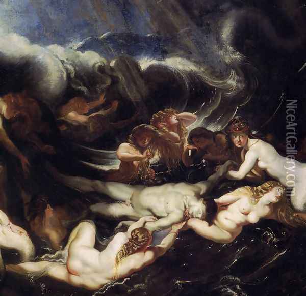 Hero and Leander (detail) c. 1605 Oil Painting - Peter Paul Rubens