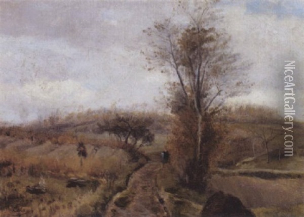 Un Promeneur Dans Le Bocage Oil Painting - Adolphe Felix Cals