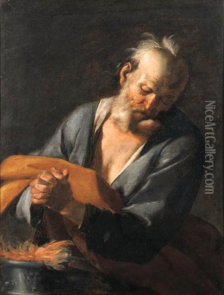 Santo In Preghiera Davanti Ad Un Braciere (allegoria Dellafede) Oil Painting - Giuseppe Antonio Petrini