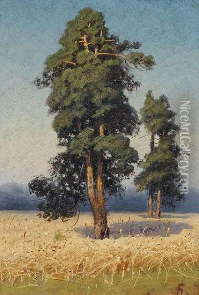 Summery Cornfield With Trees. Oil Painting - Georgy Z. Bashinzhagyan