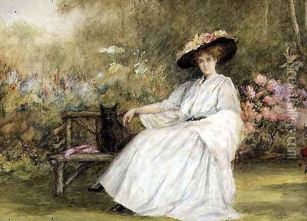 Lady and her Dog at Corsham Court, c.1914 Oil Painting - Charles A. Sellar