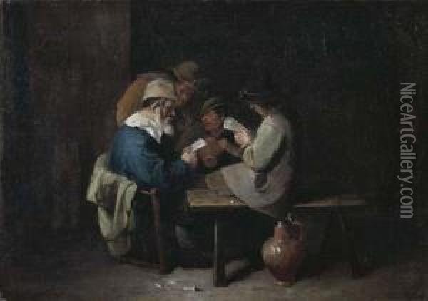Peasants Drinking And Playing Cards In An Inn Oil Painting - David The Younger Ryckaert