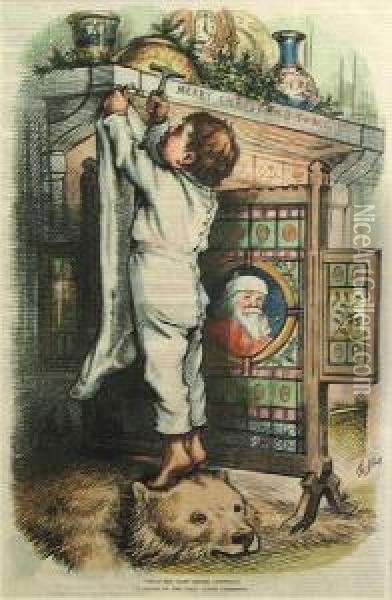 Twas Night Before Christmas, From Harper'sweekly Oil Painting - Thomas Nast