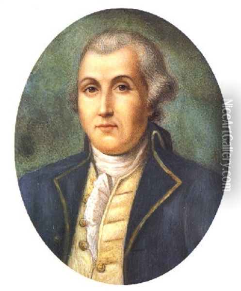 Portrait Of The Honorable James Bridge Wearing A Blue Coat With White Stock And Powdery Wig Oil Painting - James Peale Sr.