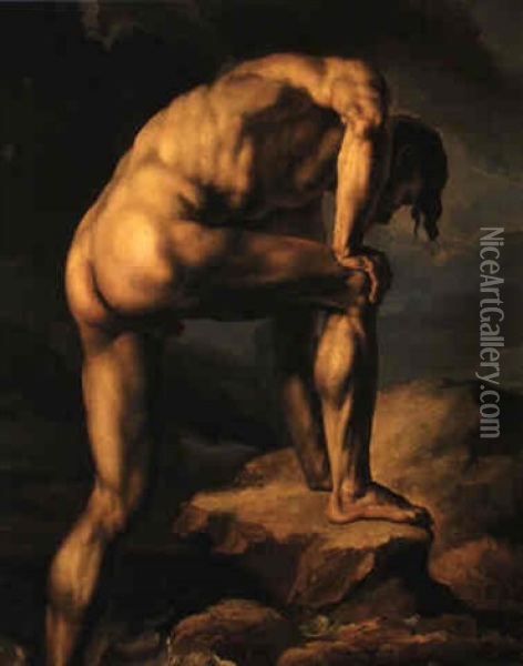 A Shipwreck: Study Of A Man On A Rock Oil Painting - Theodore Gericault
