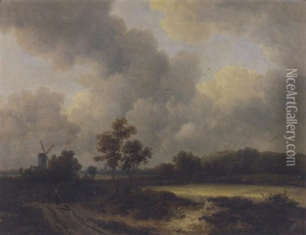 Landschaft Mit Windmuhle Oil Painting - Georges Michel