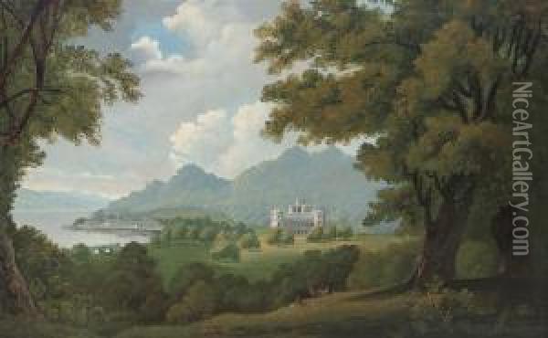 A View Of Inverary Castle With The Town Of Inverary And Loch Fyne Beyond Oil Painting - George Cuitt