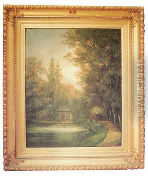 Paysage A La Maison Du Lac Oil Painting - Emile-Henri Brunner-Lacoste