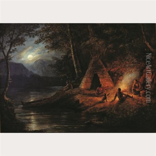 Night Encampment Oil Painting - Cornelius David Krieghoff