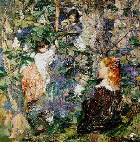 Among The White Rhododendrons Oil Painting - Edward Atkinson Hornel