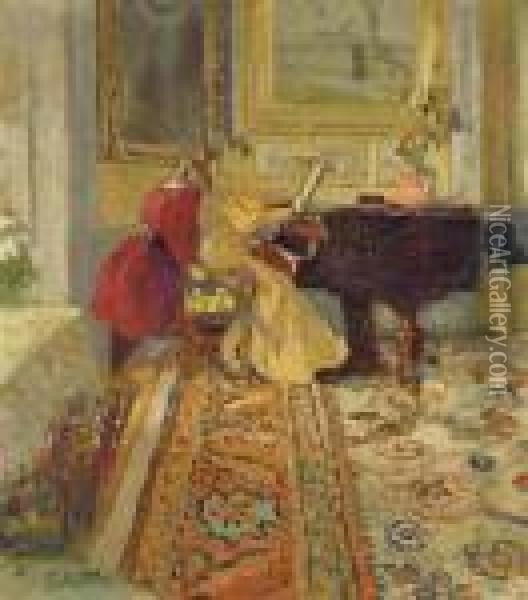 La Lecon De Piano, Madame Arthur Fontaine Et Sa Fille Oil Painting - Jean-Edouard Vuillard