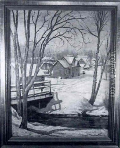 Snow Scene With Bridge Oil Painting - William Ernest Chapman