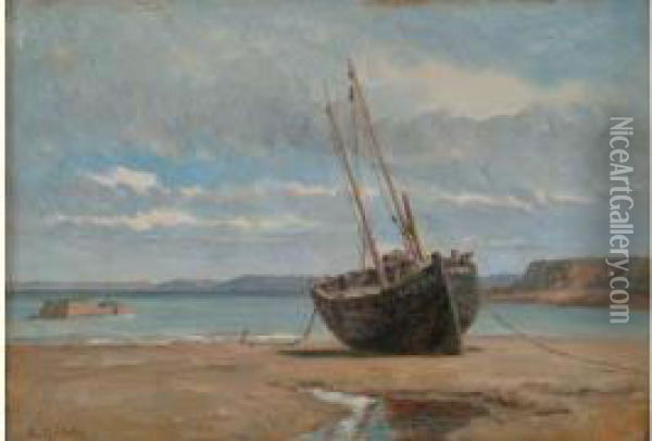 Barque Sur Le Sable Oil Painting - Alexandre Marie Guillemin
