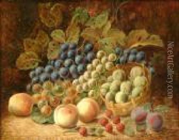 Still Life Of Fruit Ona Mossy Bank Oil Painting - Oliver Clare