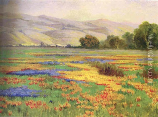 Lupines And Poppies Oil Painting - Arthur William Best