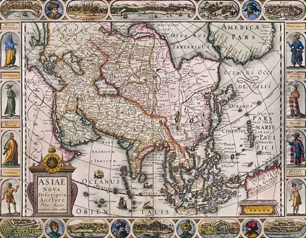 Asia and the far east from Asiae Nova Descriptio Auctore Petro Kaerio excusum in aedibus auctoris Oil Painting - Pieter van der Keere