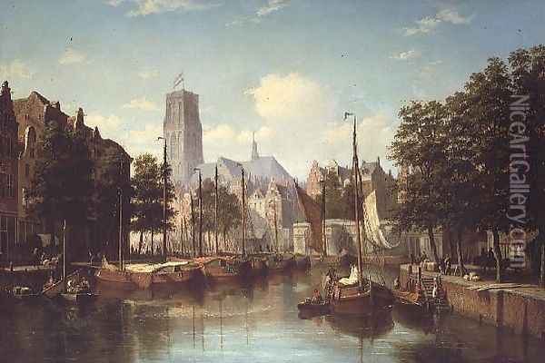 A Dutch Canal Scene, 1867 Oil Painting - Andrew Shearbon