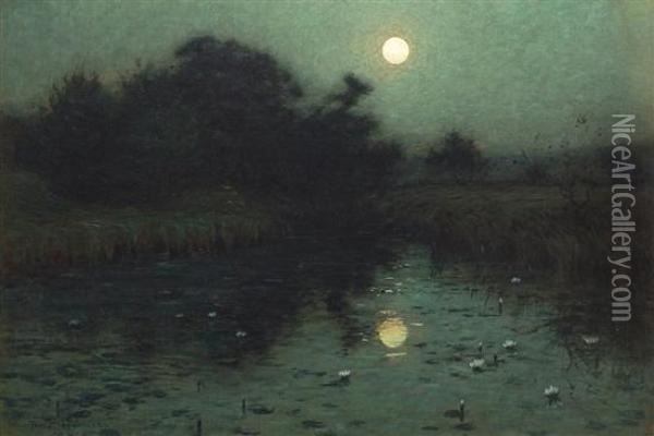 Moonlight Over A Pond Oil Painting - Lowell Birge Harrison