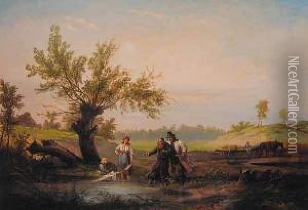 Przymusowa Kapiel, 1886 R. Oil Painting - Franciszek Kostrzewski