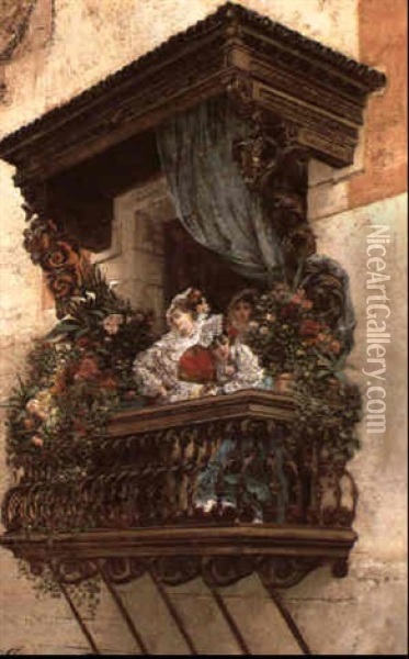 Femme Espagnole Au Balcon Oil Painting - Georges Jules Victor Clairin